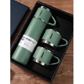 Set Termo con 3 Tazas, Acero Inoxidable 500ml Rosa