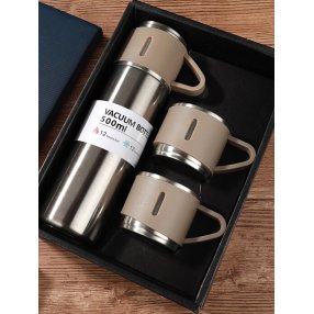 Set Termo con 3 Tazas, Acero Inoxidable 500ml Gris