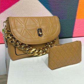 Crossbody Con Cadena Y Monedero Khaki