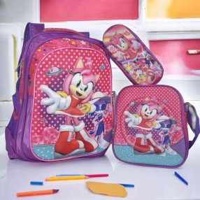 Combo Mochila 3 Piezas Sonic Rosa Puntos(Varia color)