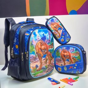 Combo Mochila 3 Piezas Dinosaurio Volcán Marino Rey