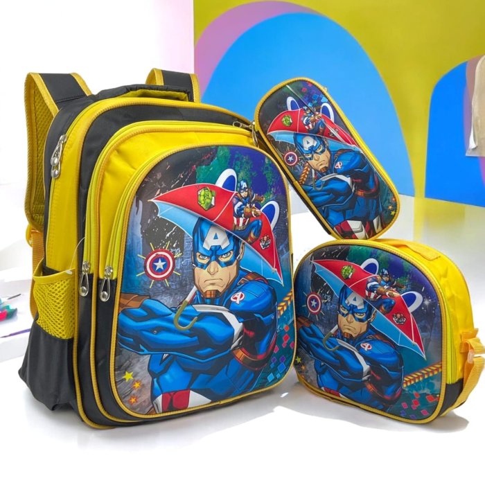 Combo 3 Pzas Mochila Capitán América Sombrilla