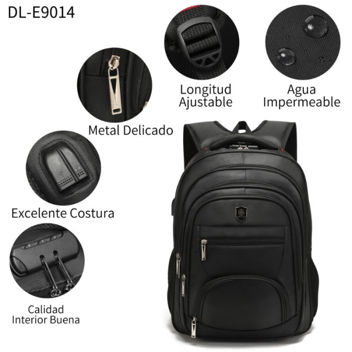 MOCHILA PREMIUM 7 CIERRES MULTIPLES COMPARTIMENTOS NEGRA