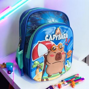 Mochila 3D Kinder Capybara Playa azul rey
