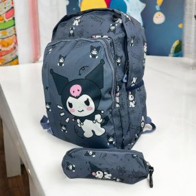 Mochila Kuromy 3 compartimentos y lapicera Gris