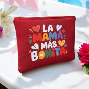 COSMETIQUERA DE LONA CON MENSAJE PARA MAMA ROJO