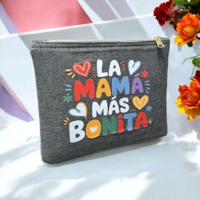 COSMETIQUERA DE LONA CON MENSAJE PARA MAMA GRIS