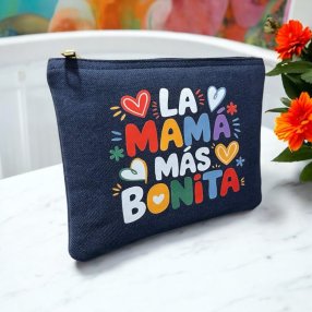 COSMETIQUERA DE LONA CON MENSAJE PARA MAMA AZUL