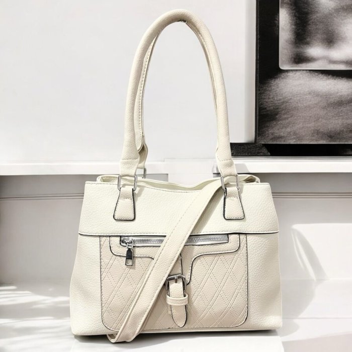 Bolsa Doble Compartimento Hebilla Frontal Beige