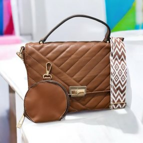 Bolsa de Mano Con Asa Artesanal y monedero  Caramel