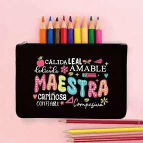 COSMETIQUERA DE LONA ROSA CON MENSAJE PARA MAESTRA