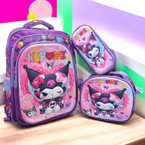 Combo de mochila 3 piezas 3D Kuromi Corazon