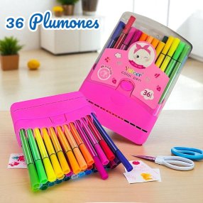 PLUMONES YATEER 36 PZAS (varía color azul o rosa)