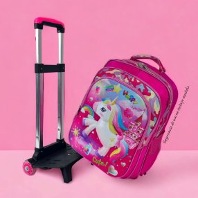 Carrito para Mochila con llantas de Gel y Luces Rosa