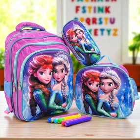 Combo de mochila 3 piezas 3D Ana y ELsa