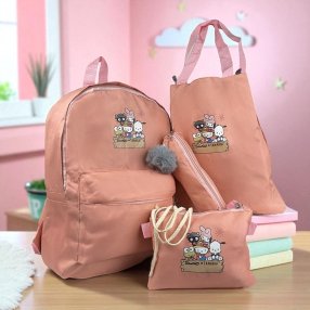 Eco -Combo  Lona 4 piezas Salmon Sanrio