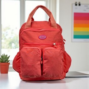 Mochila tipo kipling con 6 compartimetos Coral