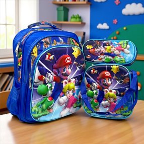 Combo Mochila Primaria 3 Pza Mario y Peach