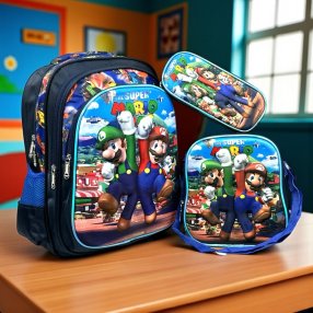 Combo Mochila Primaria 3 Pza Amigos Mario y Luigi