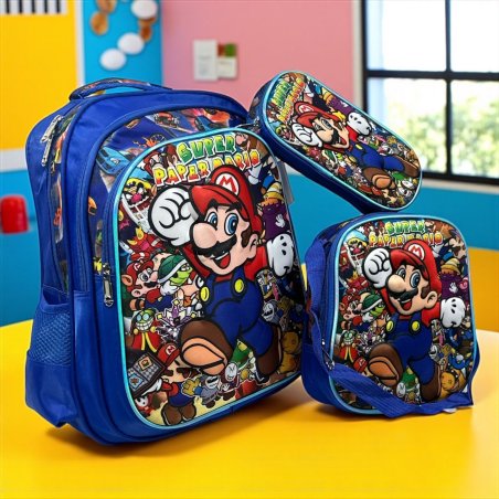Combo Mochila Primaria 3 Pza Super Paper Mario