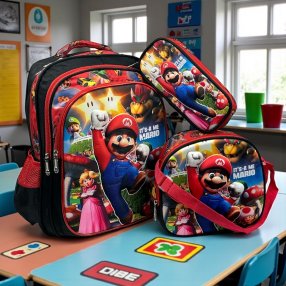 Combo Mochila Primaria 3 Pza Reino Champiñon Mario