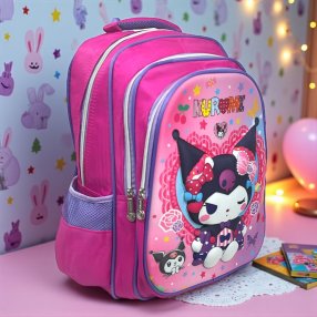 Mochila Kuromi con Corazones | Estilo Kawaii para Niñas 💜🖤