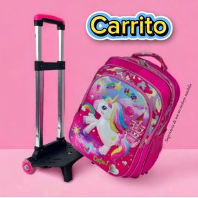 Carrito para Mochila con llantas de Gel y Luces Rosa