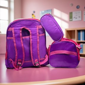 Combo de mochila Primaria 3 piezas 3D Kitty lila