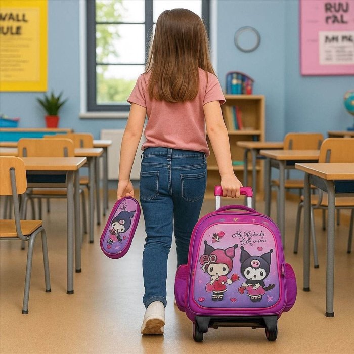 Combo de mochila Primaria 3 piezas 3D Kitty lila