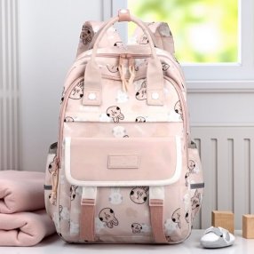 Mochila Tipo Pañalera con lindo estampado de conejo Rosa