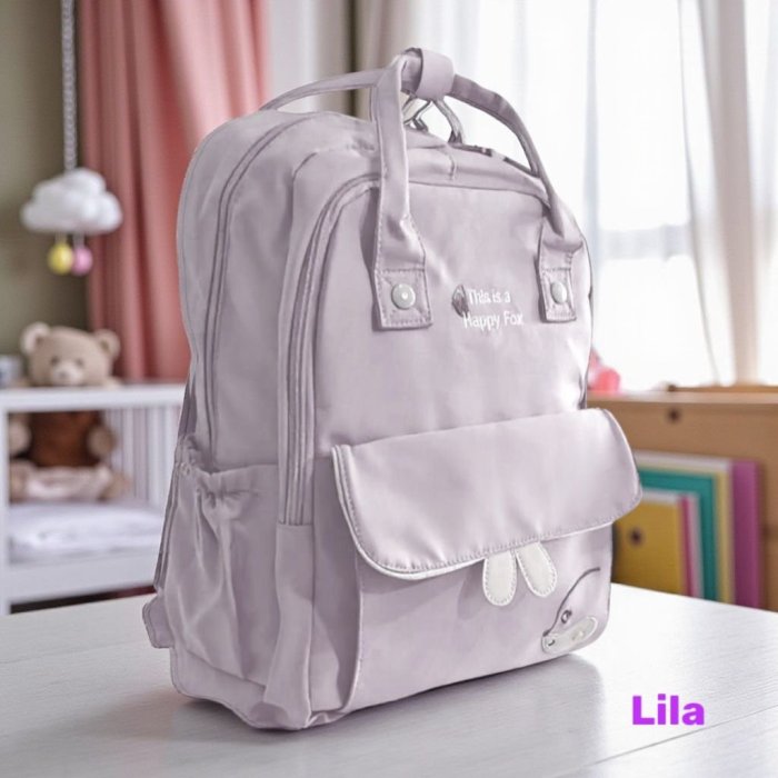 Mochila Tipo Pañalera Happy Fox Lila