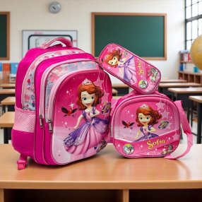 Combo de mochila Primaria 3 piezas 3D Princesita Sofía