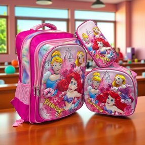Combo de mochila Primaria 3 piezas 3D Princesas disney