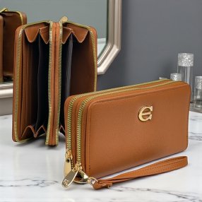 Cartera doble cierre KR  Marrón