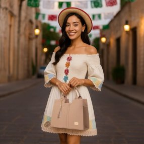 Bolsa Maquillaje con textura y asa desmontable