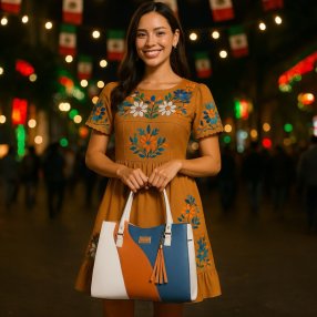 Bolsa tricolor con textura y asa desmontable