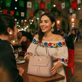 Bolsa Maquillaje con diseño floral y asa desmontable