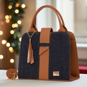 Bolsa Marian de mezclilla con cierre y asa desmontable – Diseño moder