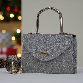 Crossbody Mía con asa desmontable y acabado brillante – Plata, Oro o