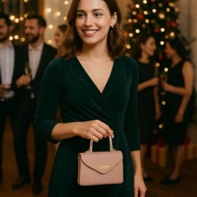 Crossbody Mía con asa desmontable y acabado brillante – Plata, Oro o