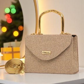 Crossbody Mía con asa desmontable y acabado brillante – Plata, Oro o