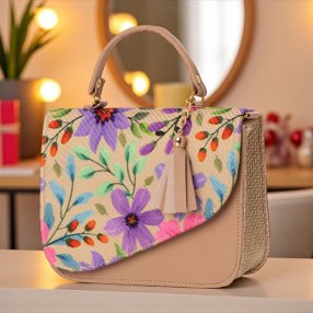 Crossbody Tábata con tapa y broche – Estampados Flores y Azul Colonia