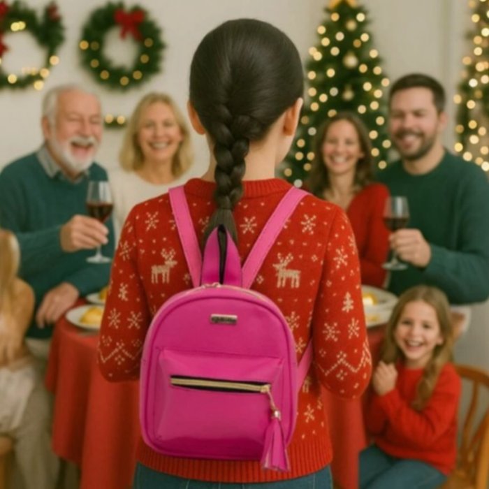 Mini Mochilita Dey con cierre y bolsa frontal – Fiusha, Negro o Blanc