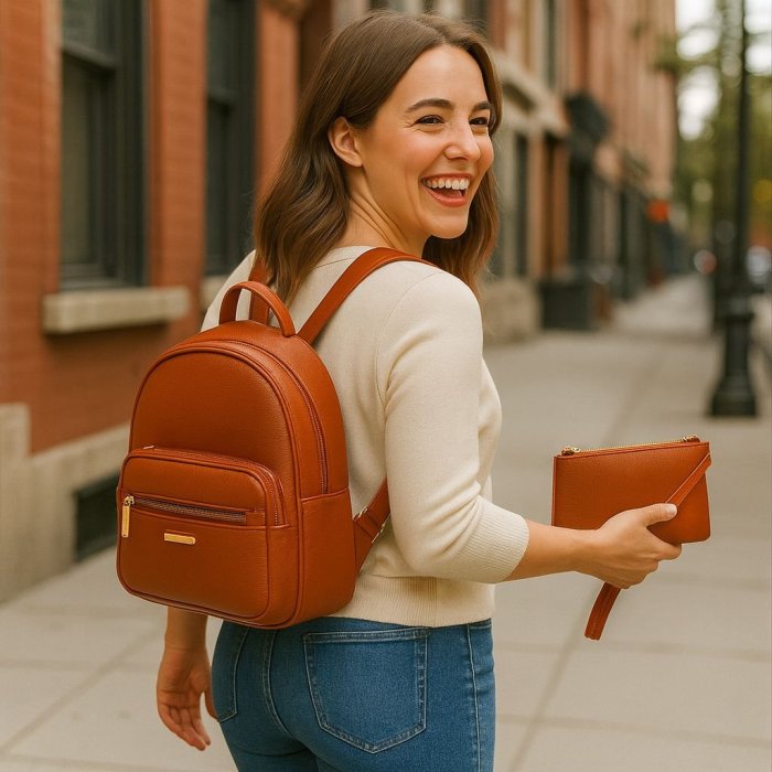 Combo mochila casual 3 piezas Kamel Reina Crema