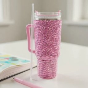 Termo Diamante Brillo Infinito1200 ml  Rosa Pastel