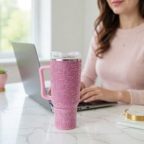 Termo Diamante Brillo Infinito1200 ml  Rosa Pastel