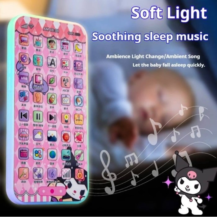 Teléfono de Aprendizaje Luz Música con Carga Usb 16x8 cm Kuromi
