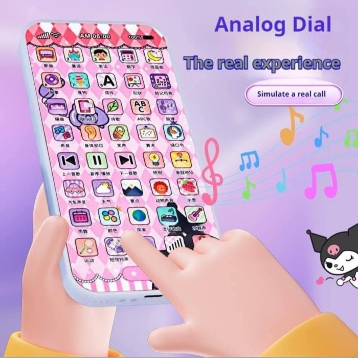 Teléfono de Aprendizaje Luz Música con Carga Usb 16x8 cm Kuromi