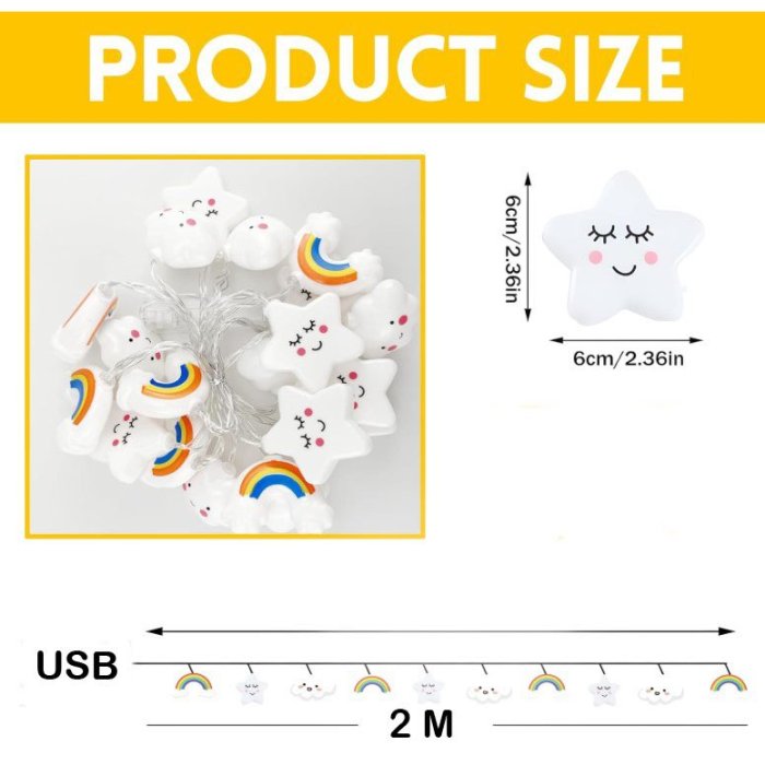 GUIRNALDA SERIE ARCOIRIS Y NUBE LED USB 2 METROS