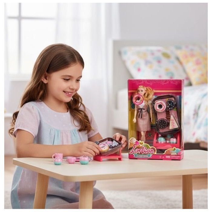 Muñeca LorLian Donut Shop 🍩 con accesorios de repostería y postres. C